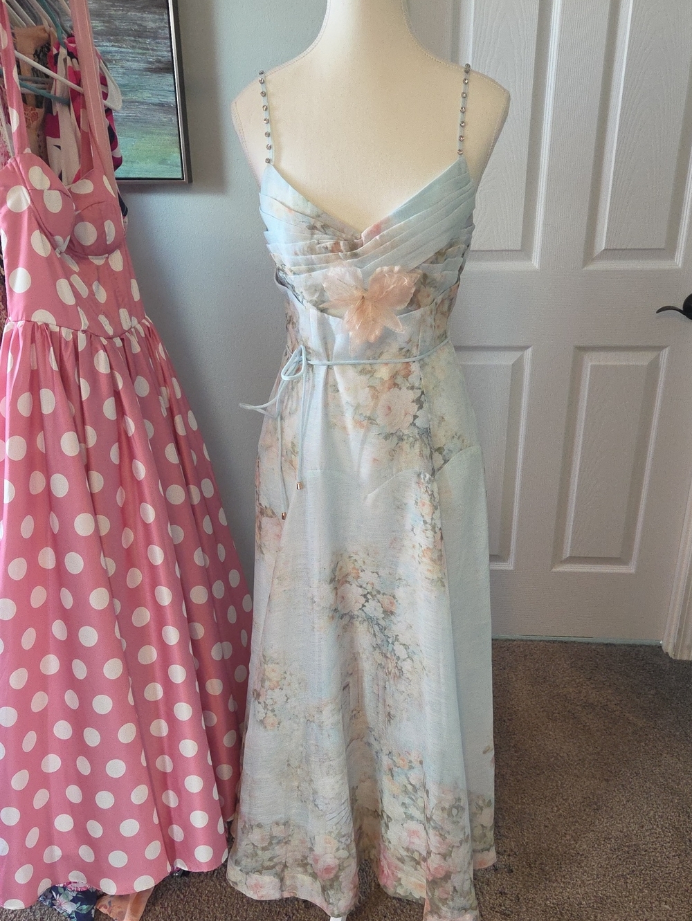 Pastel Floral Maxi Dress with Delicate Spaghetti Straps